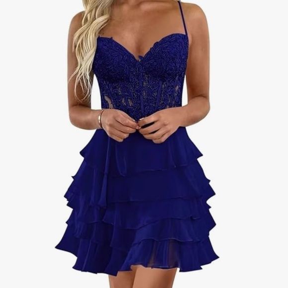 Short Tiered Spaghetti Strap Corset HOCO / Prom Dress - Picture 1 of 10